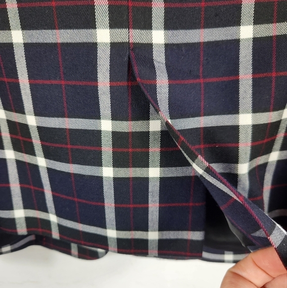 Alice + Olivia Savetta Plaid Windowpane Lamb Leather Elbows Blazer Navy Large - Picture 9 of 16